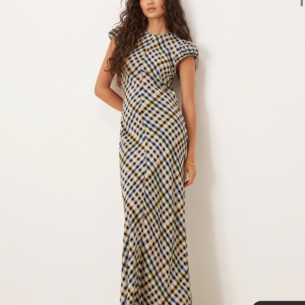 ASOS DESIGN cap sleeve maxi dress in black gingham